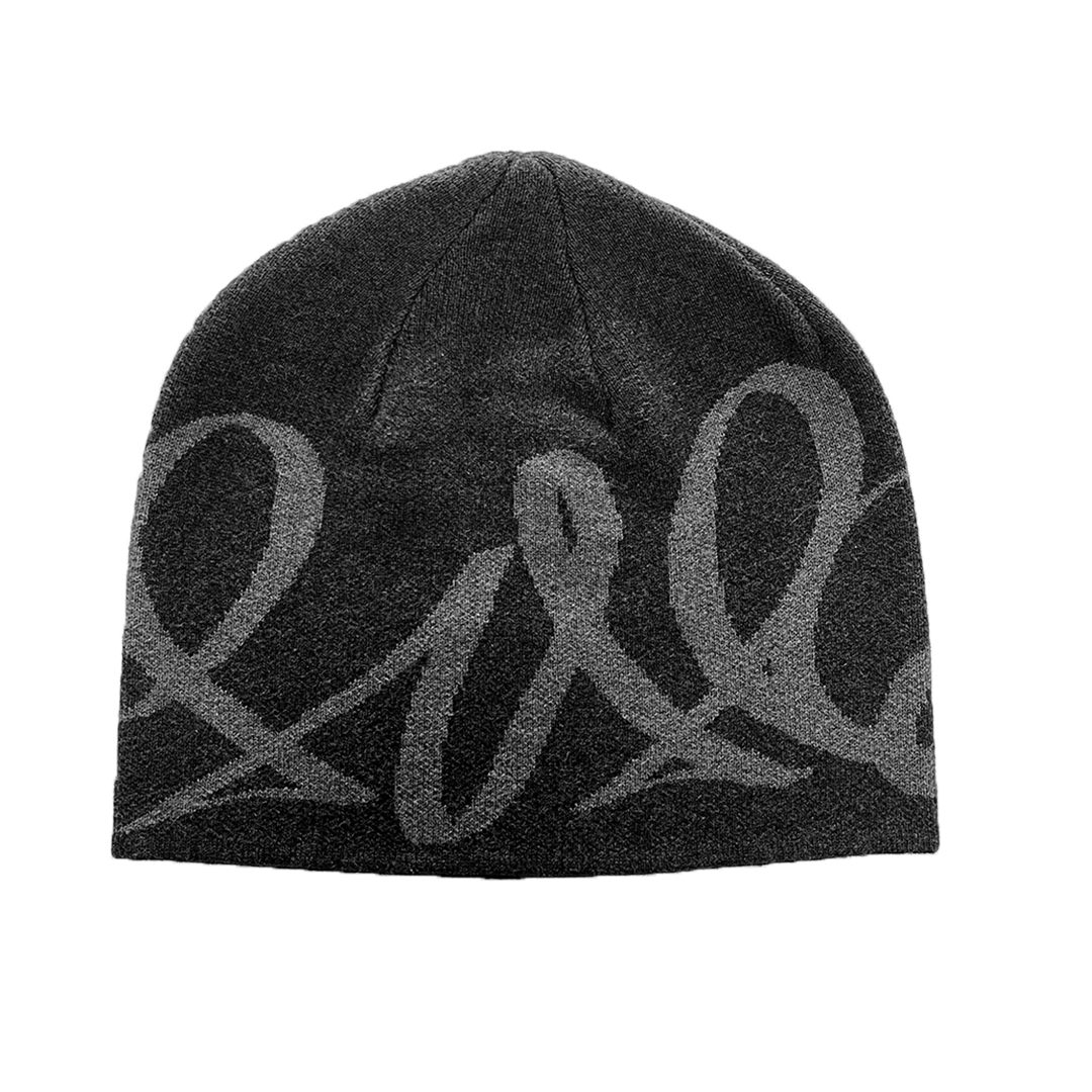 GREY SCRIPT BEANIE